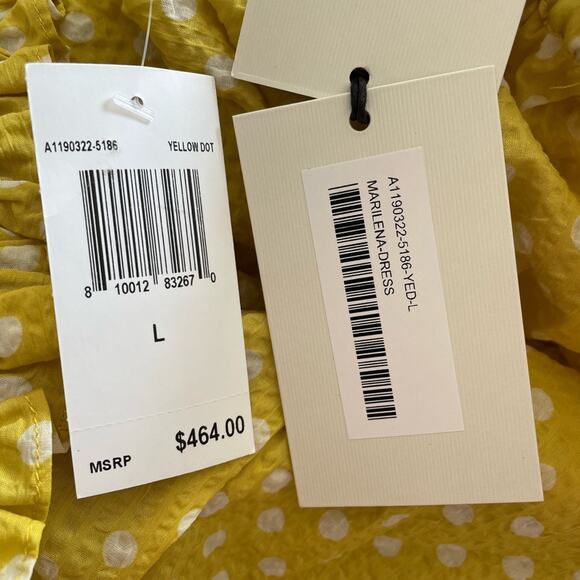 Alexis Marilena Smocked Polka Dot Off Shoulder Mini Dress yellow size large L - Picture 8 of 10